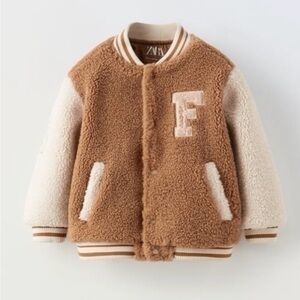 Zara Tan and Cream Fleece Jacket 5/6